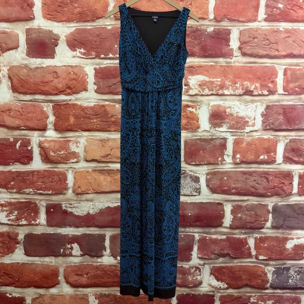 Ralph Lauren Chaps Dress Womens S Blue Black Boho Floral Empire Waist Sundress